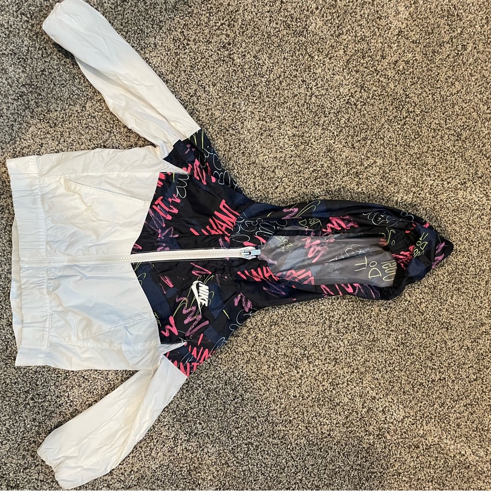 Nike White and Black Windbreaker Jacket